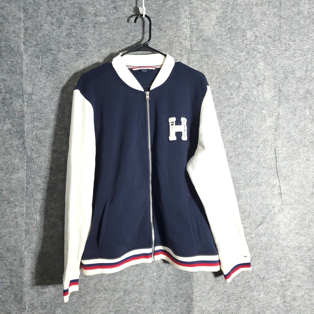 Tommy Hilfiger Jacket Mens XXL Navy White Varsity Bomber H 1985 Logo Preppy
